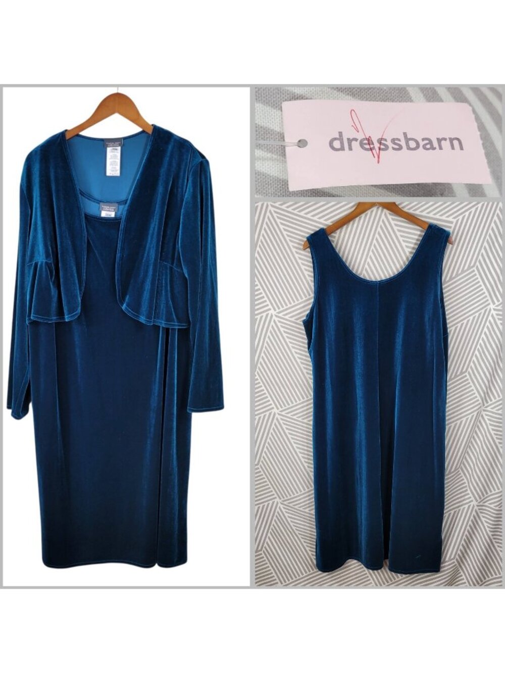 NEW Jacket Dress Set Plus 20W 20 Velvet Teal Blue Jewel Tone Knee Length Vintage
